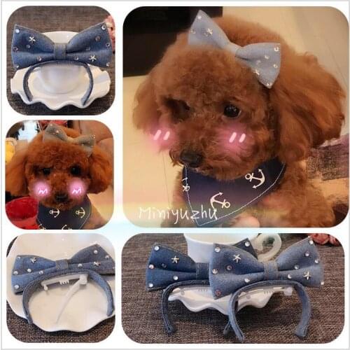 Handmade puppy studded hairpin teddy bear head ornament Yorkshire pet accessories top clip accessories