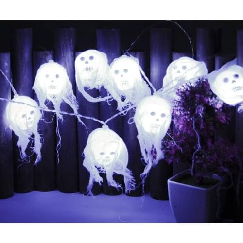 2.5m 10 LED Halloween String Lights Outdoor White Gauze Skull Battery Horror Skull Lamp For Home Indoor Holiday Lighting