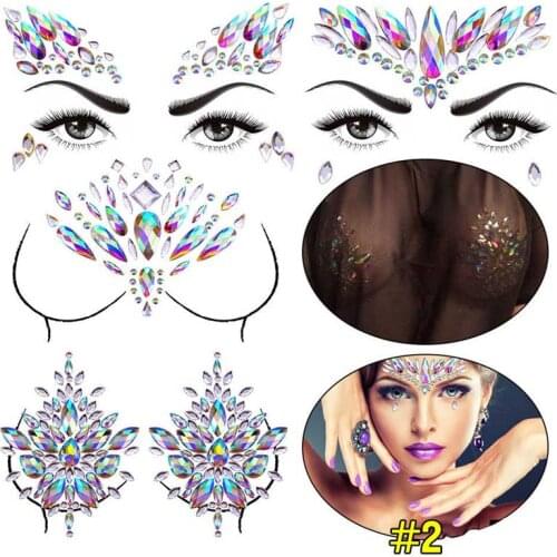 Temporary Rhinestone Glitter Tattoo Stickers Acrylic Chest Decoration Crystal Festival Party Makeup Body Jewels Flash Ornaments