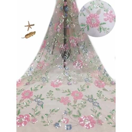 Preety embroidered lace Fabric with small beads African lace Nigerian French Party Latest High Quality Tulle lace 9BZL-20.61917