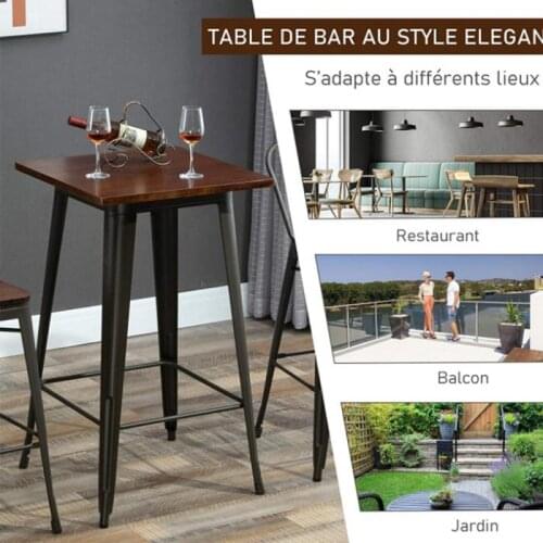 High Dining Table Industrial Style Wrought Iron Bar And Kitchen Table Furniture High Wooden Table Design Furniture 60*60*92cm