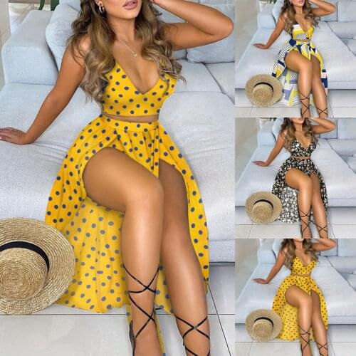 Women Floral Print Long Dress Sets Sexy Off Shoulder Tops And Split Skirt Suit Summer Party Two Piece Set Vestidos De Mujer
