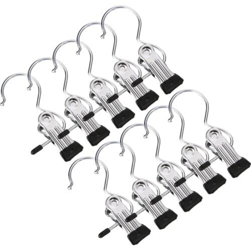 10pcs Portable Stainless Steel Hook Clothes Pin Shoe Pants Hanger Clips Travel Tools