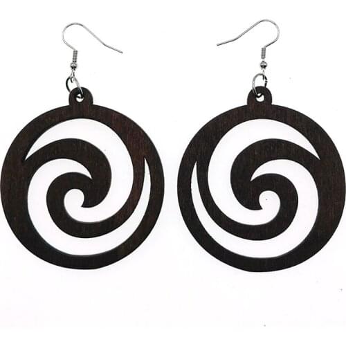 2021 Ins Black Queen Coffee Wood Africa Swirl Geometric Hip-hop Rock Earrings Vintage Party African Afro Jewelry Wooden DIY