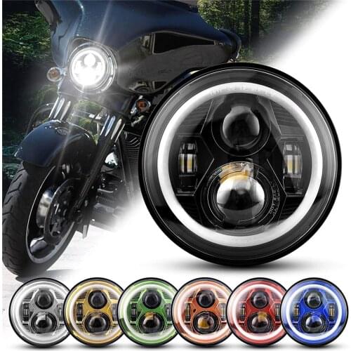 LED Motorcycle 7Inch LED Headlight LED Headlamp With Angel Eye For Harley Davidson Sportster And Jeep Wrangler Off Road Lada