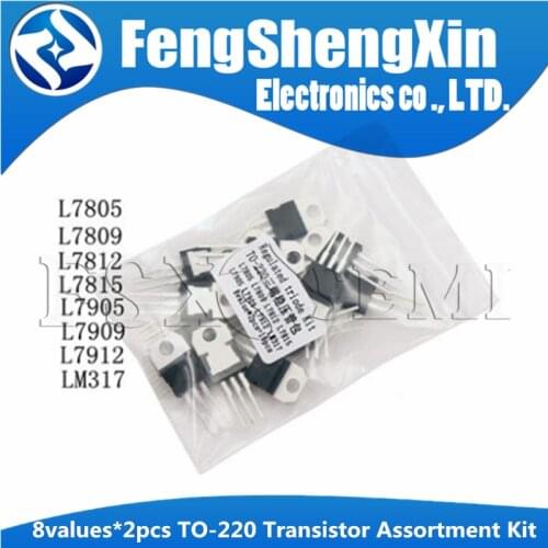 8values*2pcs=16pcs L7805CV L7809CV L7812 L7815 L7905CV L7912CV L7915CV LM317T TO-220 Transistor Assortment Kit Voltage Regulator