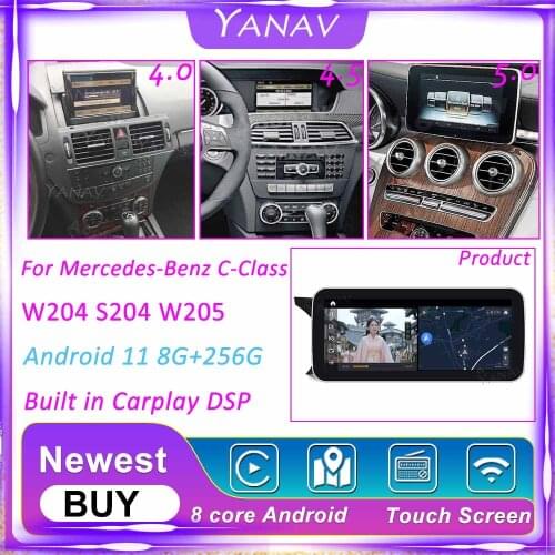 Android 11 12.3" For Mercedes-Benz C-Class W204 S204 W205 Car Radio Head Unit 128G Video Multimedia Player Gps Navi WIFI Carplay