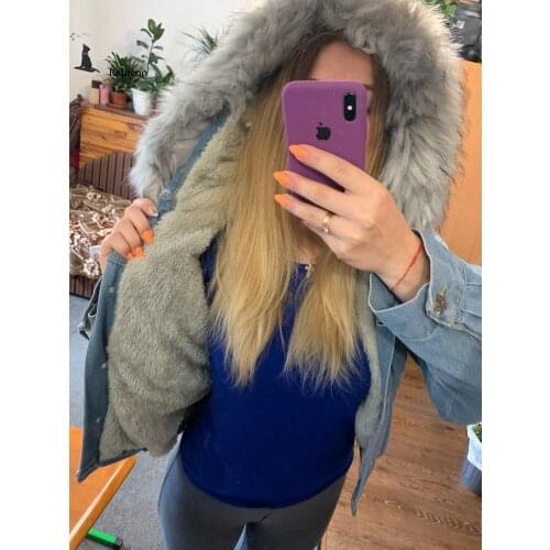 Velvet thick denim jacket female winter big fur collar Korean locomotive lamb coat female student short coat