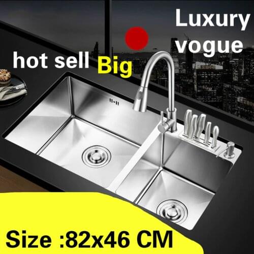 Free shipping Apartment kitchen manual sink double groove luxury do the dishes 304 stainless steel large hot sell 820x460 MM
