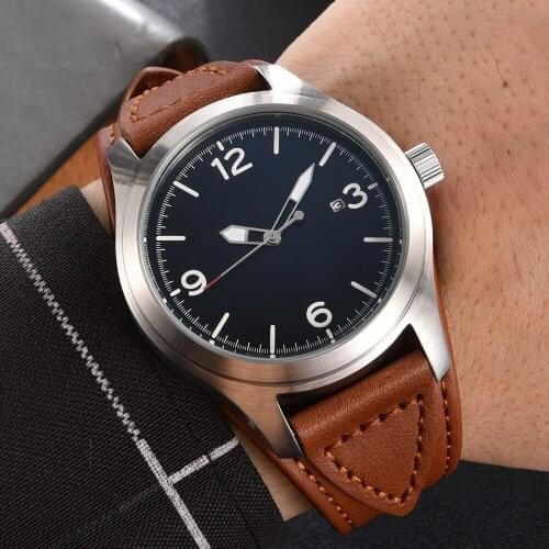 Parnis 44mm Mens Mechanical Watch Black Sterile Dial Luminous Waterproof Leather Strap Casual Mens Automatic Watch