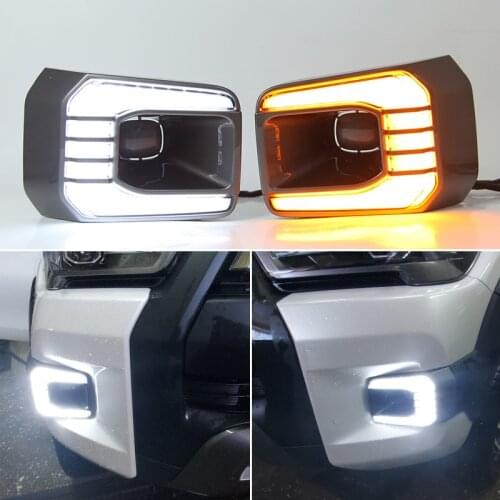 12V LED Daytime running lights For Toyota Hilux Revo Rocco 2020 2021 auto Drl with turn signals for cars fog lights headlights