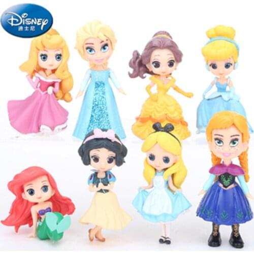 Disney Princess Toys 8pcs 5-9cm Moana Snow White Merida Action Figures Mermaid Tiana Jasmine Aisha Anna Dolls Kids Toys For kid