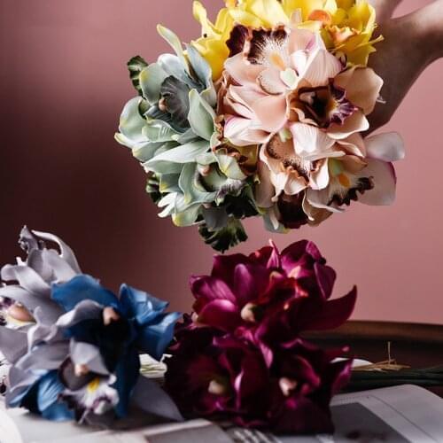 7 heads Orchid Artificial Flower Home Decoration Hotel Table Fake Flower Decorations Wedding Bride Holding Bouquet