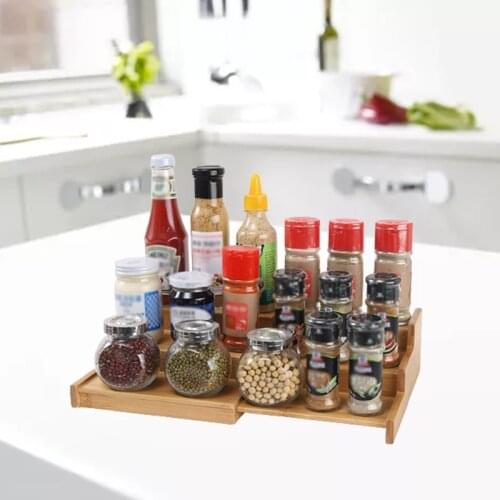Classics 3-Tier Expandable Bamboo Spice Rack Display Shelf Kitchen Cabinet Organizer Space Saver Countertop Jars Seasonings