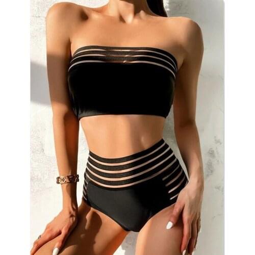 Black Bikini Set Bandeau High Waist Swimwear Women Sexy 2 Pieces Set Swimsuit Bathing Suit Bathers Beach Wear Biquini 2021