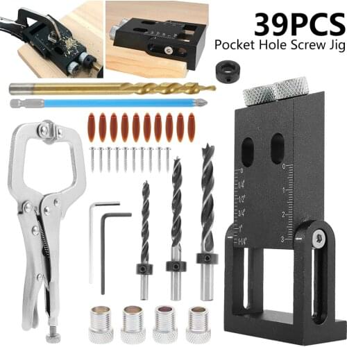 39pcs Pocket Hole Screw Jig Drill Bit Angle Locator Joinery Woodworking Drilling Guide Positioner Carpentry Tool Drive Adapter