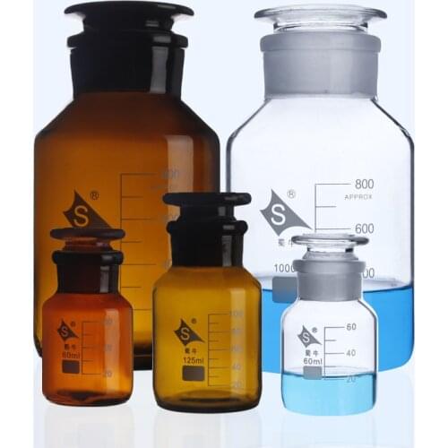 Brown/Transparent Common Glass Wide Mouth Reagent Bottle with Ground Stopper Laboratory Sample Vials