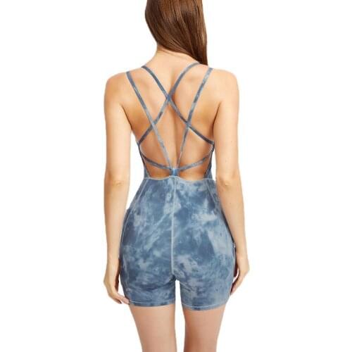 Summer Sexy Backless Sport Suit Dance Yoga Set Cross Back Fitness Jumpsuit Women Gym Running Workout Athletic Jumpsuit S-XL