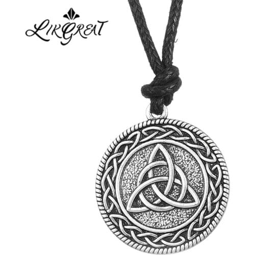 LIKGREAT Vintage Round Triquetra Pendant Necklace Antique Silver Color Irish Celtics Knot Pattern Necklace Wicca Amulet Jewelry