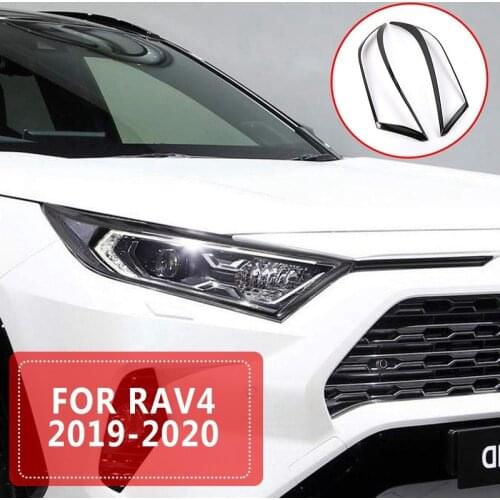 Pcmos Chromium Styling Stickers For Toyota RAV4 2019 2020 ABS Carbon Fiber Headlight Headlamp Cover Trim Frame Accessories New