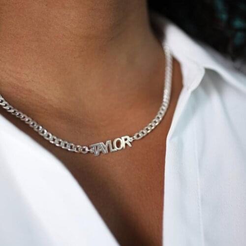 Personalized Custom Name Necklace Pendant Gold Color 3mm Cuban Chain Customized Nameplate Necklaces Christmas Gift For Parents
