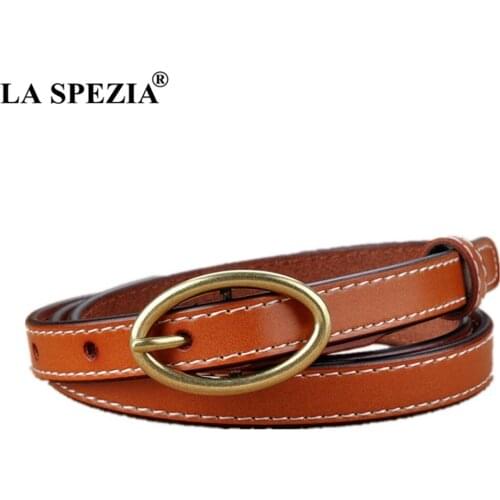 LA SPEZIA Vintage Women Belt Real Leather Brown Thin Pin Buckle Waist Belts Women Pants Belt for Jeans Accessories Ceinture