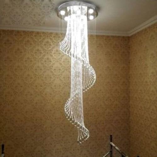 Luxury villa rotating staircase long chandelier modern simple duplex building floor stairs large living room staircase crystal