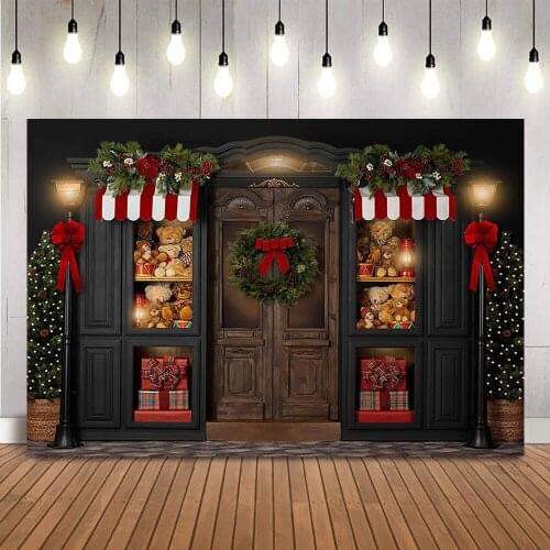 Toy Stroe Christmas Backdrop for Bear Newborn Kids Portrait Background for Photo Studio Glitter Lights Outside Street Photocall