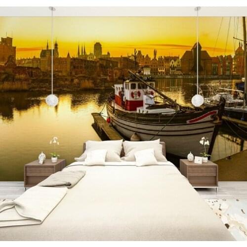 Custom Size 3D Photo Mural gdansk at sunset Removable Wall Papers Self-adhesive Vinyl Wall Sticker Art Post Mural Home Decor