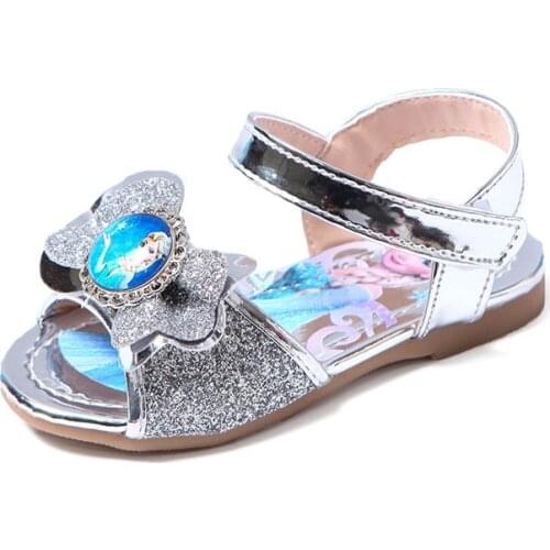 New Summer Disney Shoes for Baby Girl Frozen Elsa Toddler Cartoon Pu Sandals Slippers Children Crystal Shoes for Dance Party