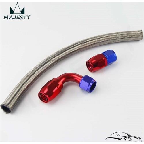 Silver 12-AN STEEL NBRAIDED OIL/FUEL LINE HOSE+STRAIGHT+90 degree SWIVEL FITTING