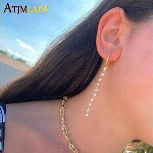 High quality 925 sterling silver minimal delicate fashion bling Cz Long tassel colorful stone dangling earring for women