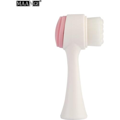 MAANGE 2 in 1 Face Cleaning Brush Skin Care 3D Washing Cleaner Exfoliator Pore Acne Oil Cleanse Beauty Brush Tool Manual Control