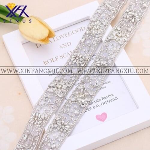 XFXVENUS 5 Yard Bridal Wedding Trim Silver Beaded Crystal Rhinestone Applique Trim Gold Iron on For Wedding Dress Rhinestones