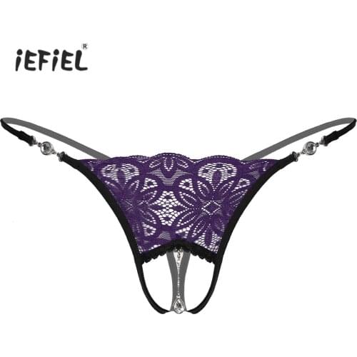 Mens Rhinestone Pendant Brief Floral Lace G-string Underpants Low Rise Crotchless T-back Thongs Sissy Panties Lingerie Underwear