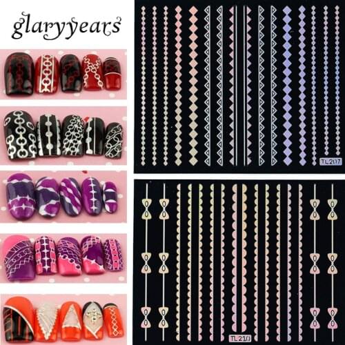 1pc Ultra Thin 12 Glitter Laser Nail Sticker Design 2D Line Bowknot Form Pattern DIY Nail Art Decal Manicure Makeup Foil Sticker