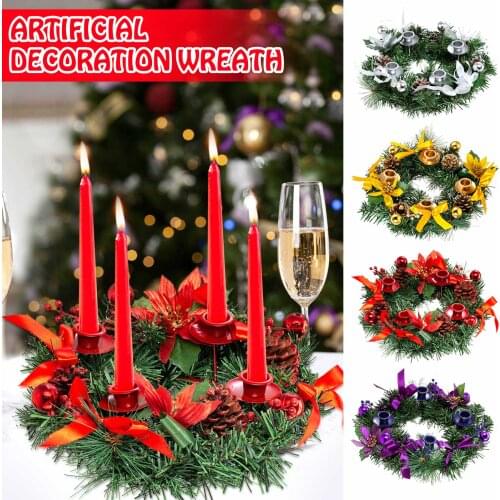Besegad Advent Wreath Artificial Pine Boughs Ribbon Wreath with Candle Centerpiece Decor for Halloween Thanksgiving Christmas