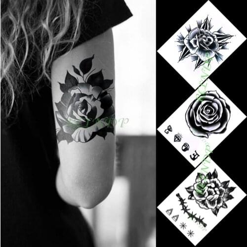 Waterproof Temporary Tattoo Sticker Rose Flower Art Graphic Stickers In Hand Flash Tatoo Fake Tatto for Men Women Girl 3 Pcs