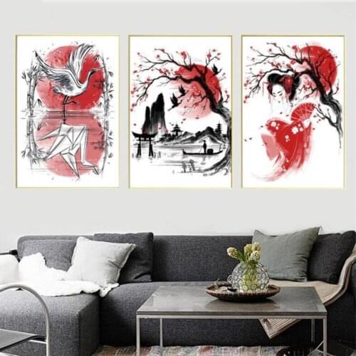 Japan Geisha crane Art full square round diy diamond painting 5d diamond embroidery crystal diamond cross stitch 3pcsZP-403