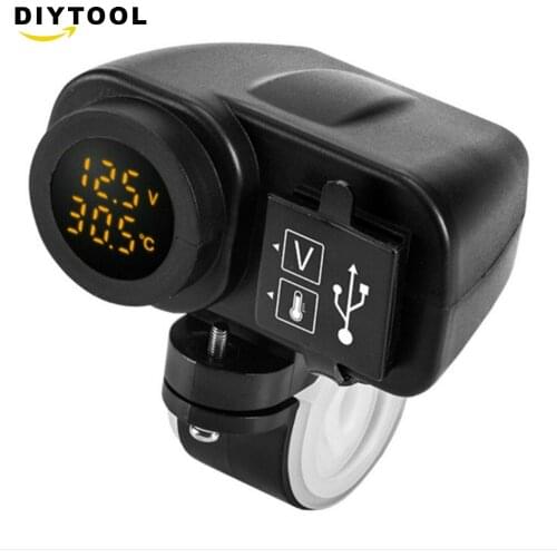 Motorcycle USB Charger 12V Phone Charger Socket Dual USB Moto Charger Yellow LED Voltmeter