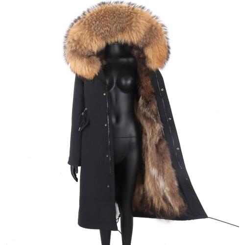 2021 New X-long Waterproof Parka Real Fur Coat Women Winter Jacket Natural Raccoon Fur Linner Coat Outerwear Detachable