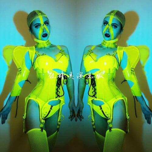 Festival Party Costumes For Women Nightclub DJDS Stage Performance Neon Green Bodysuit Modern Jazz Pole Dance Clothing DWY4905