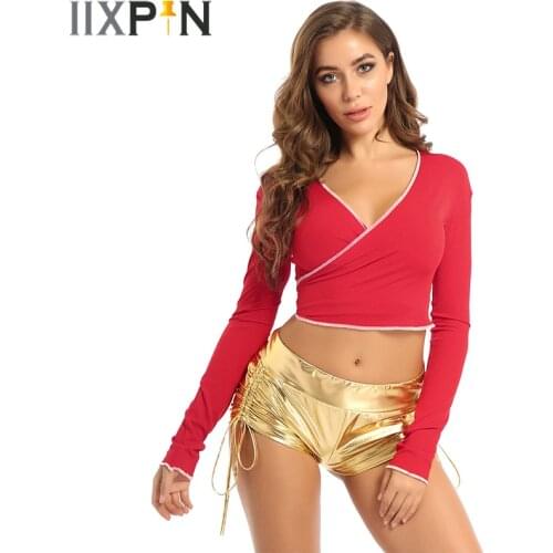 Women V Neck Bandage Crop Top Female Fashion Shirt Cardigan Girl Jazz Sexy Club Party Street Dancing Stage Wear Vest Female 2020
