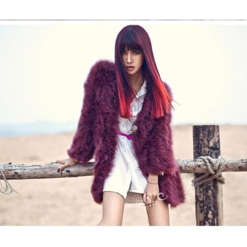 Womens real genuine natural Ostrich Fur Coat Long Wool Fur Overcoat Winter Ostrich Fur Jacket