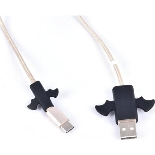 Bat Style Prevent Damage to the Cable Protector Data Cord Wire Universal Silicone USB Charger Saver Cover Black 1Set