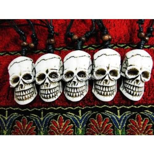 FREE SHIPPING Lots 8 pcs mens heavy cool white skull totem pendant imitate terribal necklace