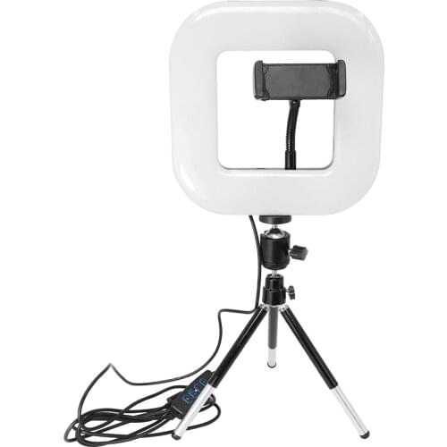 18cm Square USB LED Light Dimmable 3 Light Modes Table Light With Tripod Stand Cell Phone Holder For Live Streaming Makeup