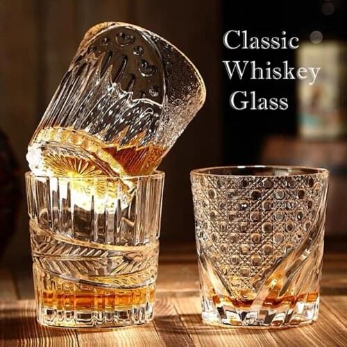 2pcs Spirits Whiskey Glasses Vodka Cup Old Engraved Diamond 250ml Crystal Drinking Tumbler Glass Bar Hotel Restaurant Barware