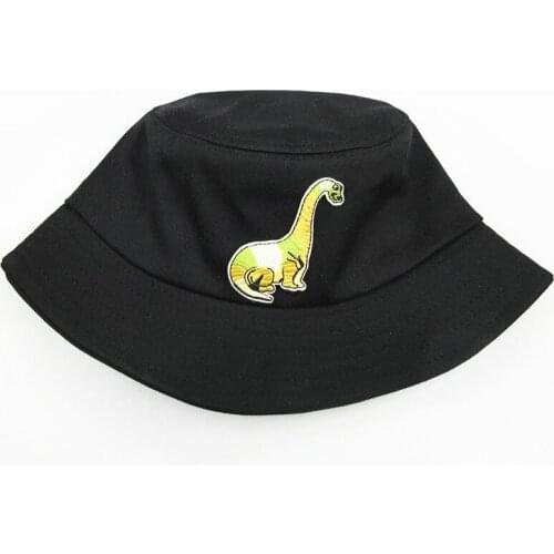2021 Long-necked Dinosaur Embroidery Cotton Bucket Hat Fisherman Hat Outdoor Travel Hat Sun Cap Hats for Men and Women 93