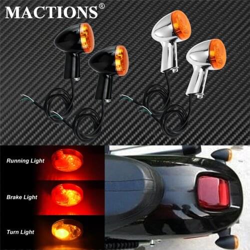 2xMotorcycle Rear Turn Signals Indicators Amber LED Lights Black/Chrome For Harley Sportster 883 Iron XL1200 1992-2015 2016